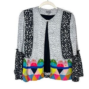 Conditions Apply Anthropologie Jacket Medium Black Colorful Pattern Dot Print M
